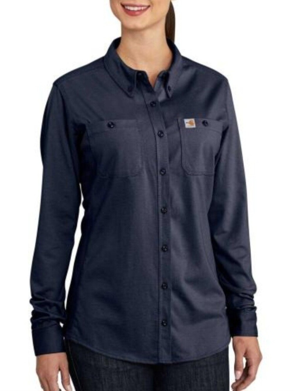 Carhartt FR Size S ( 4/6 )Women's Navy Button-Front Utility Shirt.
